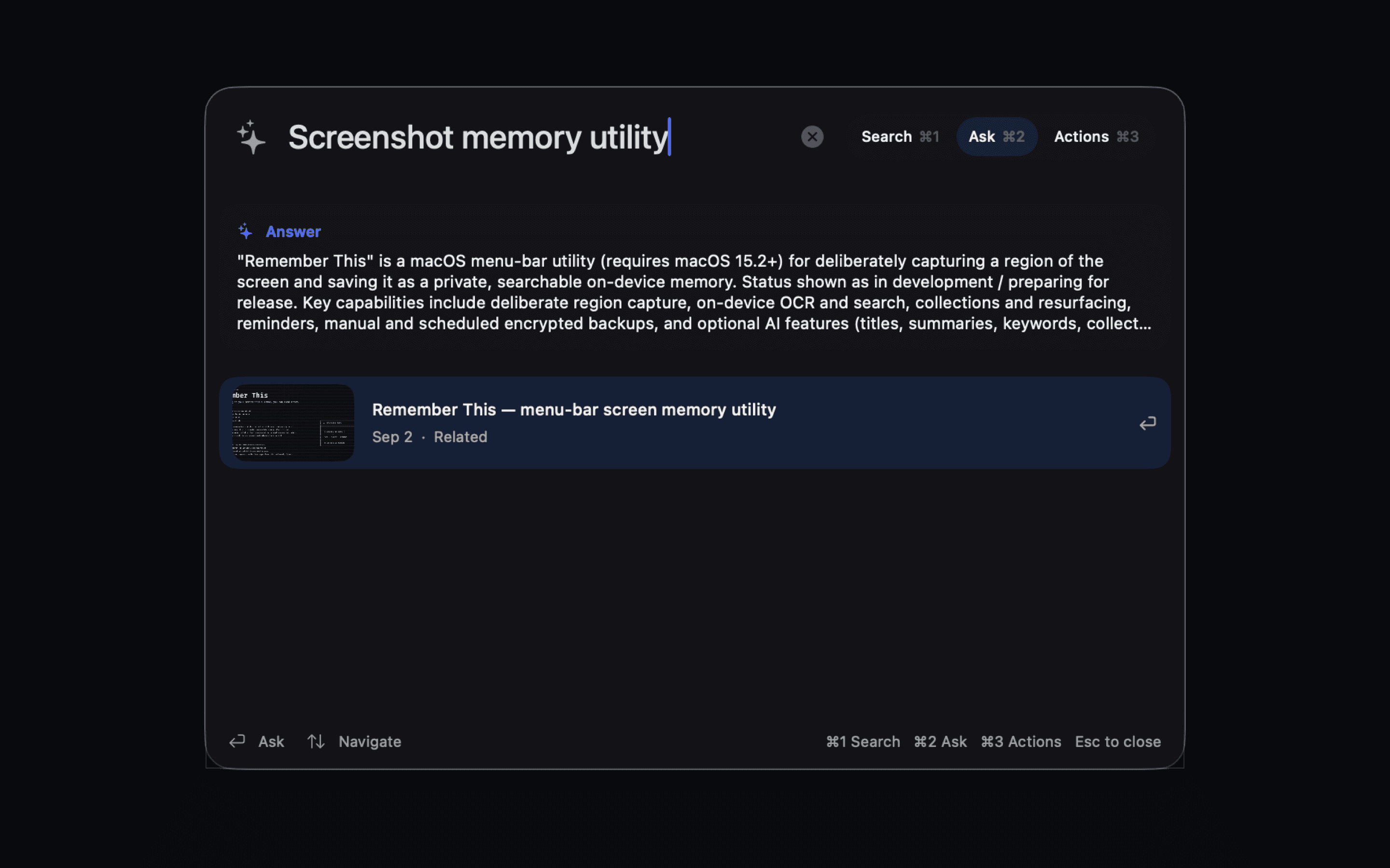 Ask feature answering from a saved memory